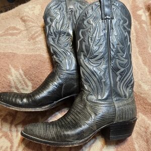 Vintage Men's Justin Western Grey Lizard Boots